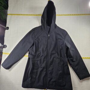 Free Tech Women’s 16-18 Hooded Jacket Black Faux Fur Lined Pockets Polyester